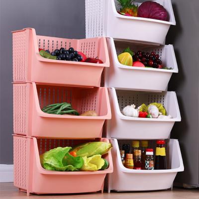 Chine Sustainable Plastic Home Storage Fruit And Vegetable Shelf Corner Kitchen Storage Rack à vendre