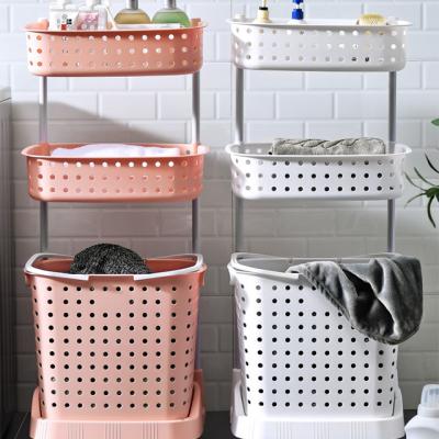 Chine 2020 Viable New Bathroom Shampoo Shower Gel Storage Rolling 3-Tier Plastic Laundry Hamper Dirty Clothes Hamper à vendre