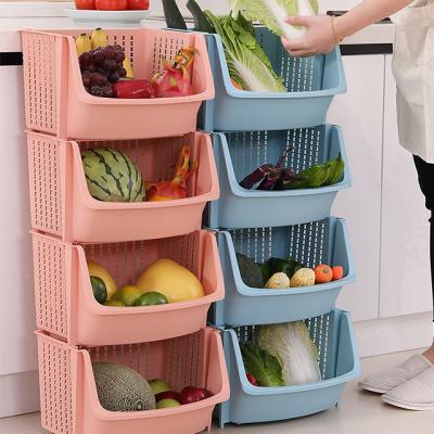 China 3 Layer Kitchen Stocked Shelving Stackable Fruit And Vegetable Storage Rack for sale