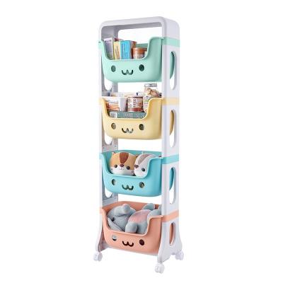 China Viable Children's Toy Storage Rack Kids Shelf with Wheels Shelves Kitchen Organizer Plastic Storage Racks en venta