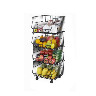 China Single Sided Four Layer Small Size Metal Shelving Multifunctional Stacking Racks Wire Mesh Basket Vegetable Fruit Basket Supermarket Display for sale