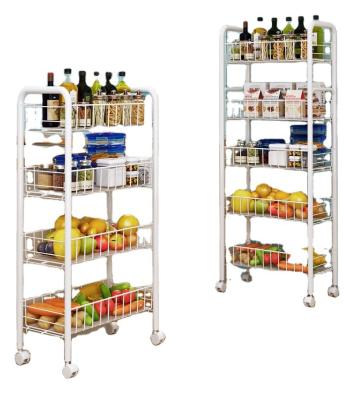 China Factory Price 5 Row Steel Cart Sustainable Kitchen Shelf Universal Mobile Carts Artifact Storage Rack for sale