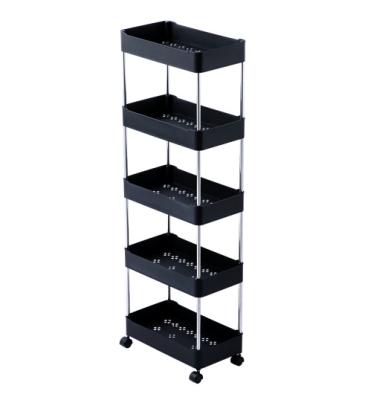 China Sustainable Household 5 Tier Metal Rolling Cart Kitchen Storage Wire Shelving Rack for sale