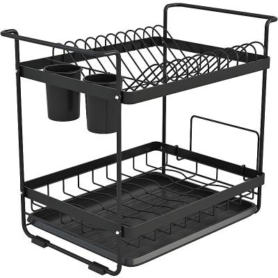 China Sustainable Household Shelving Stainless Steel Storage Kichen Rack Dish Double-Layer Dish Drain Rack for sale