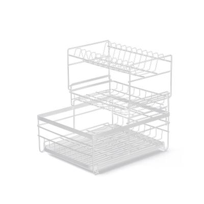 China Viable Wholesale Three Layers Rack Multifunctional Kitchen Dish Storage Tableware Racks Rack Large Capacity Drain Dish Rack for sale