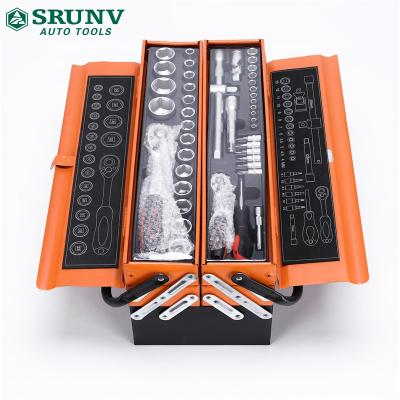 China Auto Repair and Maintenance 85 PCs Three Layers Portable Steel Multifunctional Household Tool Box Hardware Folding Auto Repair Toolbox Storage Box for sale