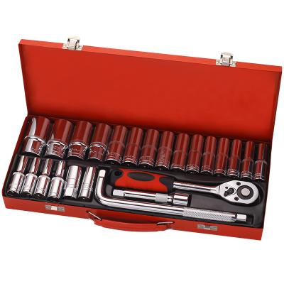 China Auto Service SRUNV 24pcs 1/2 inch long 6point sockets tool kit with rotator ratchet wrench and other repair tools for sale