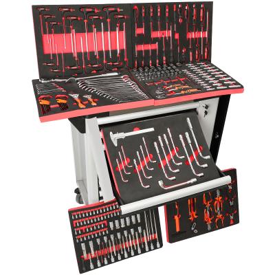 China Hot Sale Workshop Trolley Tool Box 298 Pcs 8 Drawers Germany Tool Storage Steel For Auto Repair Tools DIY Tool Trolley for sale