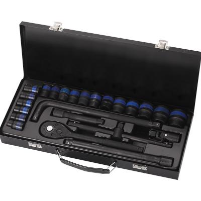 China Listing Srunv 24 Pcs DIY Tool Box Blue Color Coded Set With High Quality Black Oxide Rotator Ratchet Socket Wrench Ending 1/2