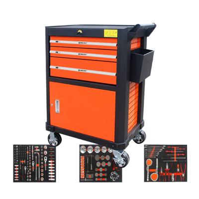 China Repair Used 208 Pcs 3 Drawers Garage Tools Storage Equipment With Wrench Socket Screwdriver Set Roller Cabinet Tools Workbench Trolley Cart for sale