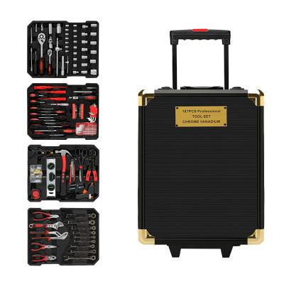 China Auto Repair Tool 187 Pcs Suitcase Aluminum Tool Trolley Holds Mechanic Tools Kit For Car Repair And Household Work for sale