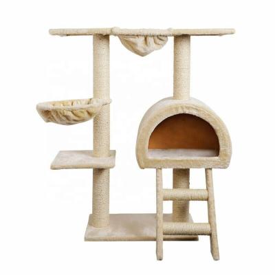 China Factory Supply 100cm Multilevel Cat Climbing Treehouse Beige Cat Tower Sustainable Post Scratcher Cat Tree for sale