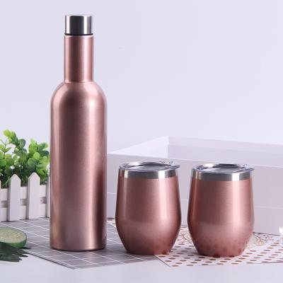 China Sustainable hot sale double wall stainless steel sport bottle 3in1 set egg shaped tumbler and wine bottle for sale