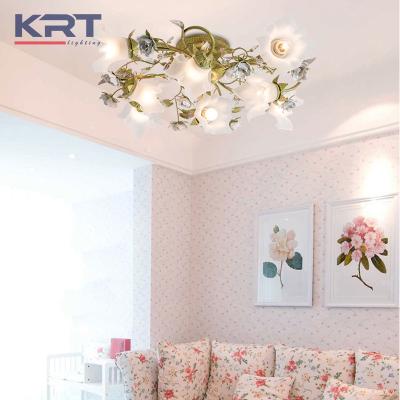 China Rose Flower Ceramic Lamp Chandeliers Lighting Ceiling Lamp Modern Simple Ceramic Ceiling Lights E27 Light Fashion for sale