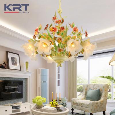 China Modern High Quality Decor Customized Flower Luxury Fancy Crystal Ceramic Wedding Chandelier Artwork For Living Room for sale