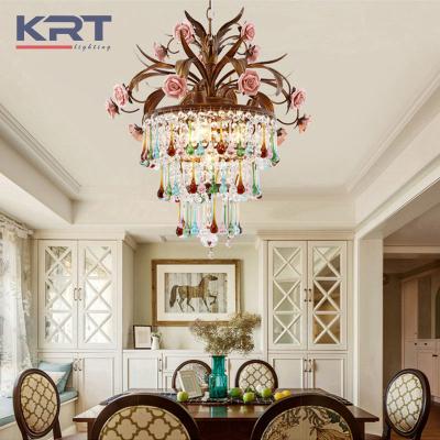 China Dining Room Large Crystal Chandelier New Arrival Luxury Living Room Light Modern Ceramic Flower Pendant for sale