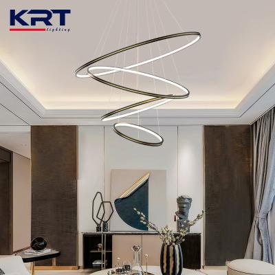 China Modern Simple Decorative Ceiling Hanging Pendant Lights Surround Rings Acrylic Gold Luxury Modern Led Chandelier for sale