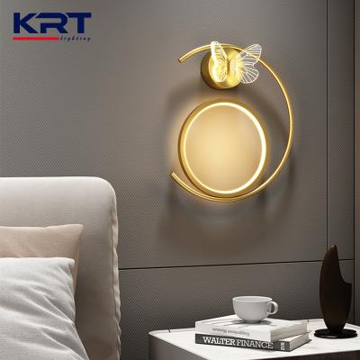 China Wholesale Price Modern Decoration Iron Acrylic Gold Color Led Wall Sconces Bedroom Indoor Wall Lamp for sale