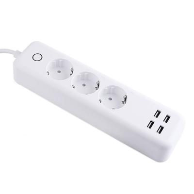 China Residential / Multi-Purpose Standard Ways EU Wi-Fi Power Band Three Sub-control and Four USB Ports Socket Long Range Voice Control Smart Timer Outlet for sale