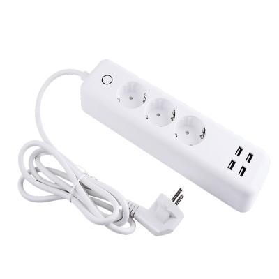 China Residential/Multi-Purpose Ways EU WiFi Power Band Three Sub-control and Four USB Ports Socket Long Range Voice Control Smart Timer Outlet for sale