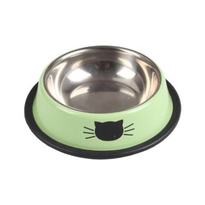 China Non-automatic Green Cat Food Bowls Water Stainless Steel Dog Bowl Maker Colorful Candy Dish Pet Dishes Equipment Or Feed Container for sale