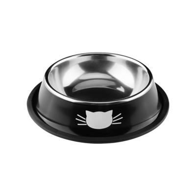 China Stainless Steel Cat Bowl Colorful Pet Dish DogFood Pot Water Or Non-automatic Black Feeding Container for sale