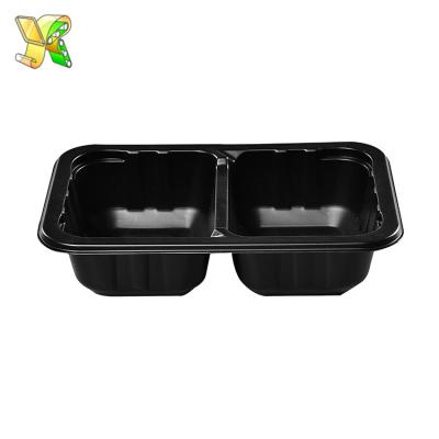 China Disposable Fruit plastic bowl black 2 compartment fruit salad bowl packaging salad black for sale