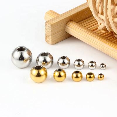 China Extend Tail Chain Hole Stainless Steel Straight Round Bead Through Hole Steel Bead Bracelet Necklace Accessories Loose Beads Diy Accessories for sale