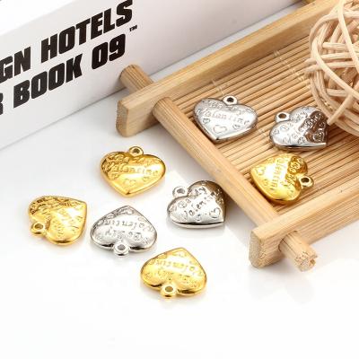 China Extend Tail Chain Precision Cast Stainless Steel Heart Shaped Pendant With Double Sided Corrosion Lettering Pendant Necklace Jewelry for sale