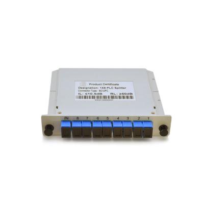 China 1 * 8 SC / UPC Fiber Optic Splitter Box Chip Inserting Type FTTH Slot Cassete Chassis for sale