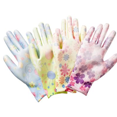 China Lady PU Gloves Flower Colorful Comfortable Lap Lady Garden Outdoor Work Duarble Breathable Goods Protect PU Gloves for sale