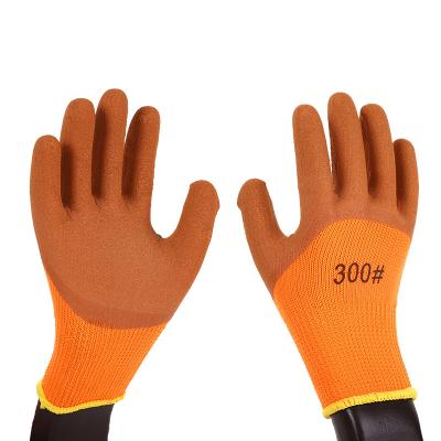 China Cozy Duarble Coffee Latex Dipped Gloves Foam Rubber Coated Warm Latex Work Gloves Breathable Durable Winter for sale