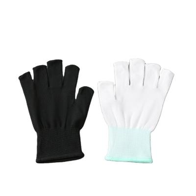 China Work Protection 5 Half Fingers Gloves Climbing Sports Durable Garden 13 Gauge Thin Working Polyester PVC Dotted Gloves for sale