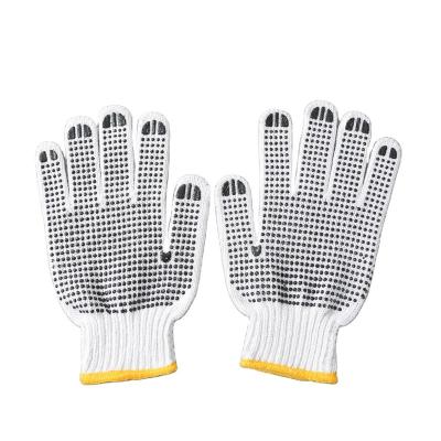 China Safety Double 2 Sides PVC Dotted Gloves 7 Gauge Bleached White 850G Cotton Yarn Knitted PVC Dotted Gloves for sale