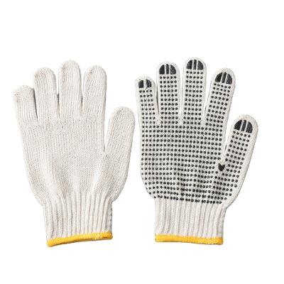 China Safety Factory Price Natural White Working Gloves 7 Gauge 650G Cotton Yarns Knitted PVC Dotted Hand Gloves for sale