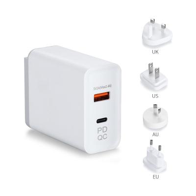 China Interchangeable USB C QC 3.0 PD Wall Charger Mobile Phone HSUEL 45W Fast Charging Socket Chargers EU Type for sale