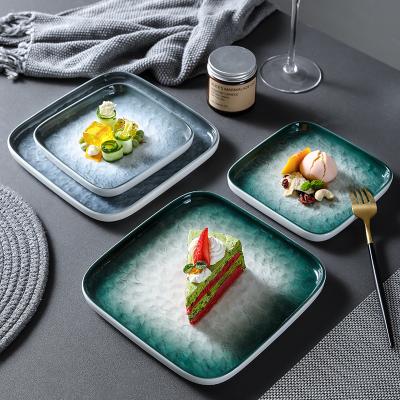 China Sustainable Porcelain Dinnerware Blue Green Emboss Ceramic Dish, Nordic Porcelain Dinner Dishes, Dinnerware Dinnerware For Restaurant for sale