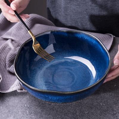 China Sustainable High End Sourcing 7.5/9.5 Inch Japanese Style Big Logo Noodle Ramen Custom Luster Blue Porcelain Color Ceramic Bowl for sale