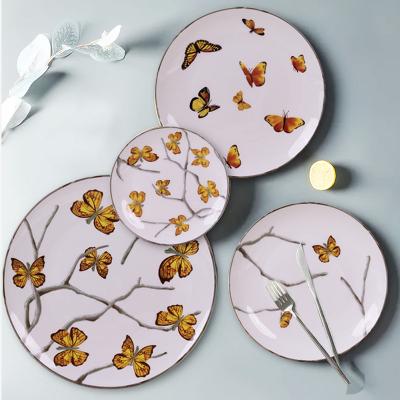 China Sustainable Natural Style Butterfly Yellow Wedding Large For Hotels High Hard China Dishes Dinnerware for sale