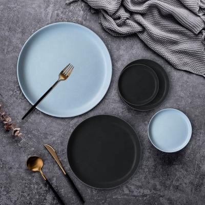 China Sustainable Simple Ceramic Set Black Color Good For Hotels Porcelain Dishes Stoneware Dishes for sale