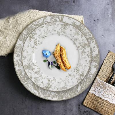 China Viable Gray Porcelain Factory Dish Plate Charger Dessert Ceramic High Hard Dinner Sets for sale