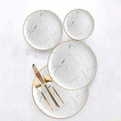 China Viable Good Quality Porcelain Wholesale Dinner Dish Sets White With Gold Rim Hotel Food Dish Dinner Sets for sale