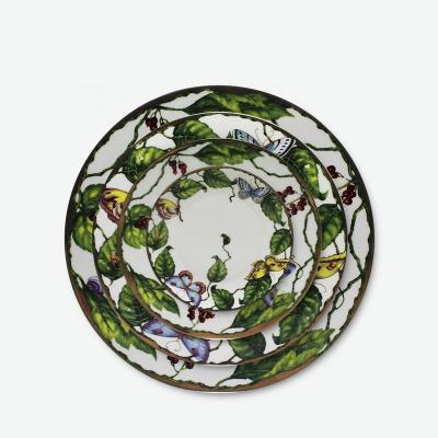 China Sustainable Plant Design Set Green Ceramic Bowl Marriage Excellent For Hotels High Hard China Dishes Dinnerware for sale