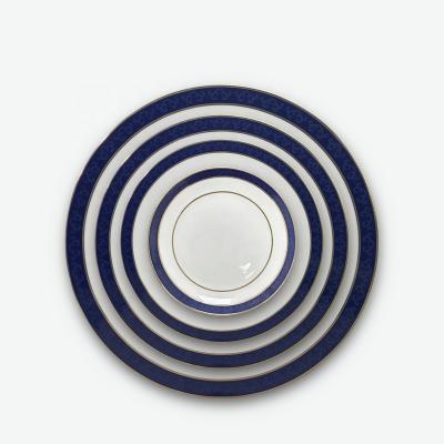 China Sustainable Classic 10.5 Inch Ceramic Blue Color For Hotels High Hard Porcelain Dishes Dinner Set for sale