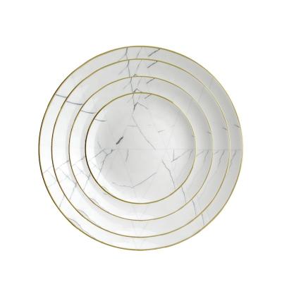 China Viable Exquisite White With Gold Rim Ceramic Wedding For Hotels Porcelain Dishes High Hard Dinnerware Set for sale