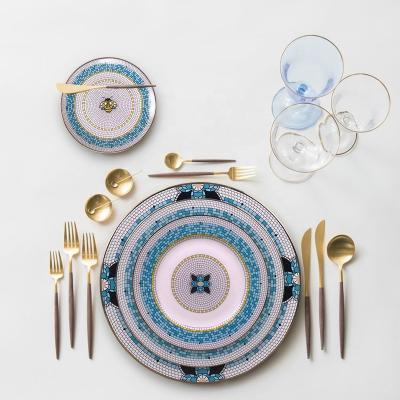 China Sustainable Ceramic Tableware Sky Blue Color For Hotels Porcelain Dishes High Hard China Dishes Dinner Set for sale