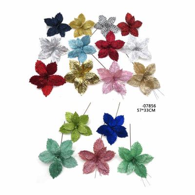 China Large Artificial Poinsettia Minimalist Decorative Flowers Christmas Glitter Flower Head Flower For Christmas Decor for sale