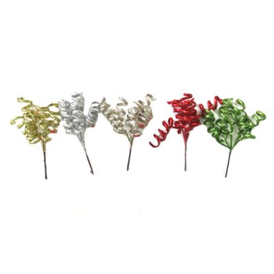 China Hot Selling Christmast Ornament Glitter Artificial Leaves Golden Artificial Flowers Selection For Party Decoration for sale