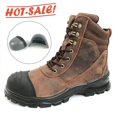 China Brown High Anti-Static Cut Out Side Zipper Work Boots Anti-Static Made Of First Layer Cowhide For Men With Anti-snag Plastic Steel Toe for sale