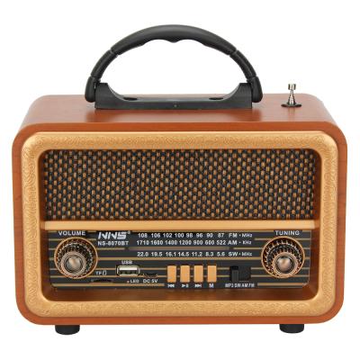 China 2021 PORTABLE Wooden Wireless USB TF Wireless Speaker FM AM Switch 3 Band Radio NS-8070BT mp3 radio mp3 radio for sale